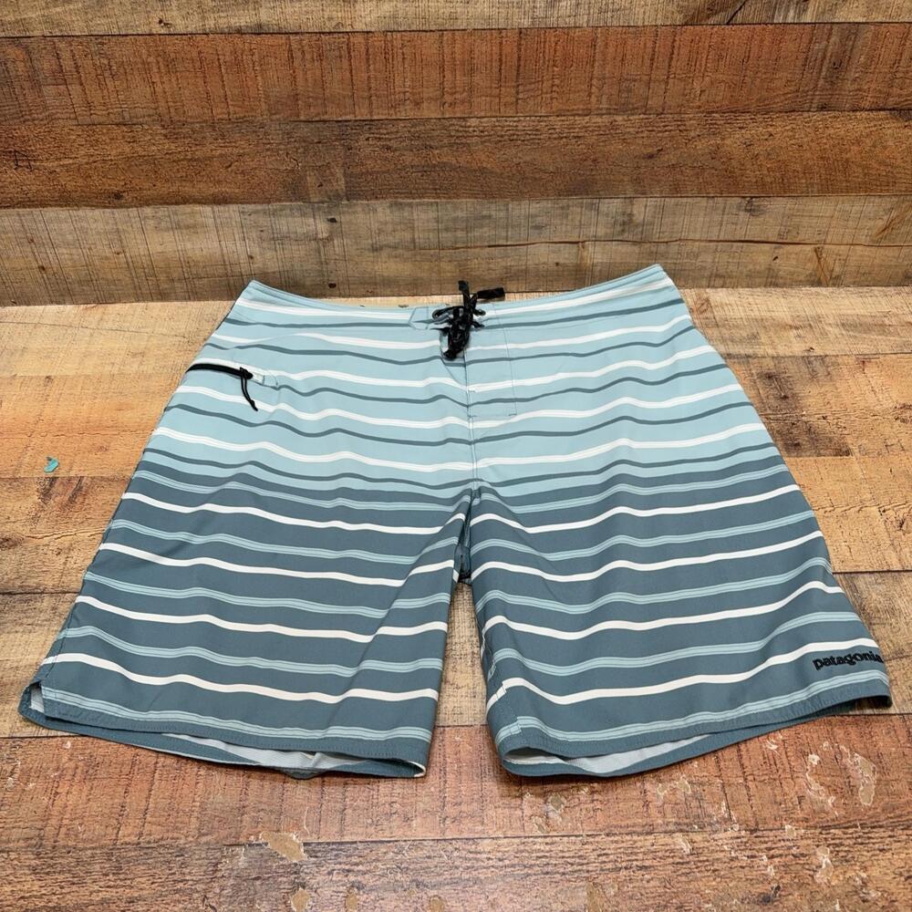 Patagonia Board Shorts Mens Size 36 Blue Striped Drawstring Swim Trunks